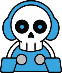 Fototapeta premium Cartoon skeleton dj wearing blue headphones playing music on turntables fun music party concept vector