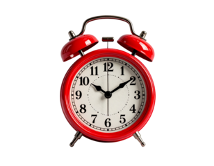 Classic Red Alarm Clock on White Background Isolated on Transparent Background PNG