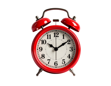Classic Red Alarm Clock on White Background Isolated on Transparent Background PNG - Powered by Adobe