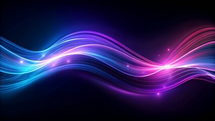 neon light wave with glowing particles on dark background