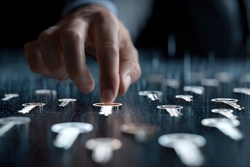 Close-up of a hand selecting a key over a digital display of keys