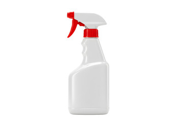 White spray bottle with a red trigger on a white background, perfect for cleaning and household product presentations