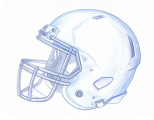 Fototapeta premium Detailed Blue Line Art of an American Football Helmet on White Background