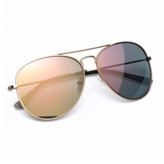 Metallic Aviator Sunglasses with Reflective Lenses on White Background in Studio Lighting