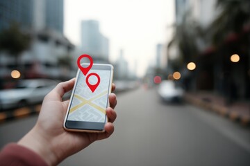 Smartphone displaying a map with location markers