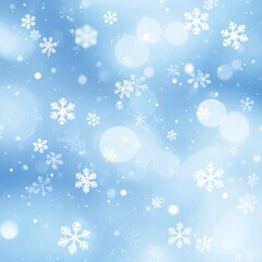Elegant Soft Blue Background with White Snowflakes and Bokeh Lights Festive Winter Season