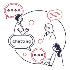 Diverse group of people communicating and sharing ideas through digital devices and speech bubbles