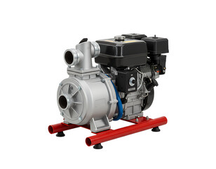 Diesel engine water pump on red frame isolated on transparent background