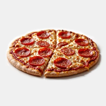 Fresh Baked Pepperoni Pizza with Melted Cheese and Tomato Sauce on White Background