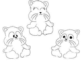 Cute, adorable hand-drawn cartoon cats sit happily in a playful arrangement, showcasing different expressions and moods in a whimsical art style. Practice yoga. Coloring page