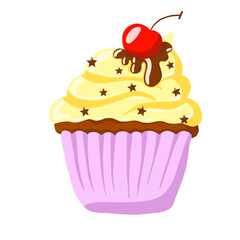 Hand-drawn, delightful cupcake with creamy frosting, cherry on top, and chocolate drizzle and stars showcases a sweet treat that captures indulgence and joy for dessert lovers everywhere.