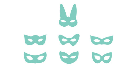 Collection of black superhero masks icons for costume party or masquerade events.