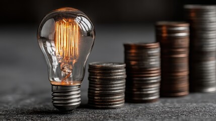 Striking Image of a Glowing Light Bulb Sitting atop a Pile of Shiny Coins, Symbolizing Opportunity and Prosperity for Businesses and Marketing Campaigns.