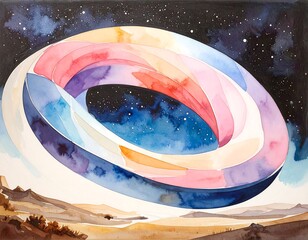 Colorful ring in space over desert landscape