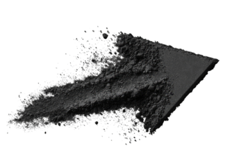 Dark gray powder erupts from a flat surface