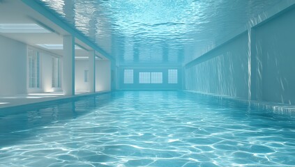 Underwater interior pool view.  Modern architectural design