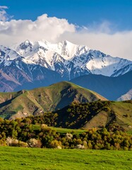 Naklejka premium Mountain landscape with snow-capped peaks
