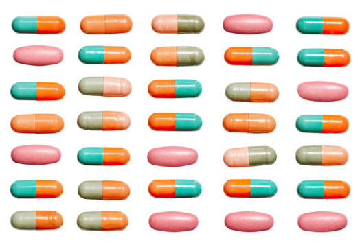 Rows of bi-colored pills