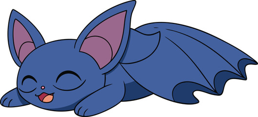 Obraz premium Adorable cartoon blue bat sleeping upside down with closed eyes and a contented expression on its face vector