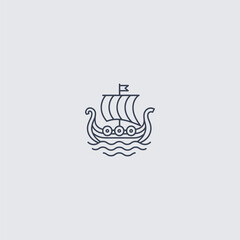 Viking boat sailing ship line art minimalist logo design.