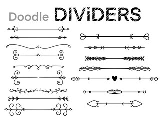 Doodle dividers collection design.Line Borders sketch hand drawn.