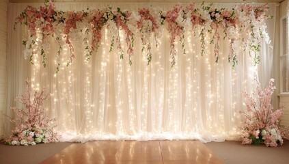 Elegant floral backdrop with fairy lights (1)
