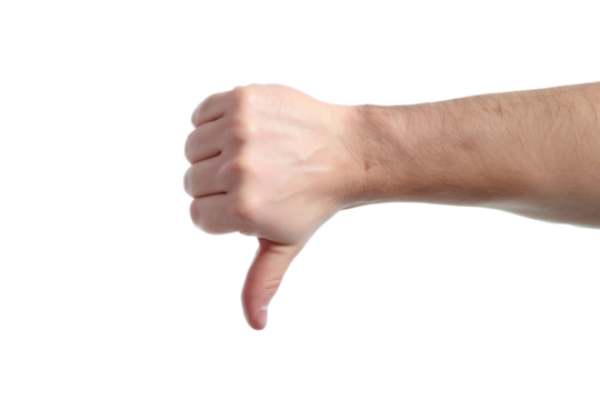 Human hand showing thumbs down gesture – dislike, rejection and negative expression concept