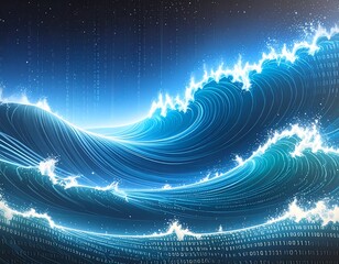 Digital waves crashing over a starry night