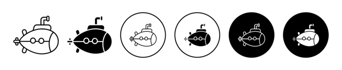 Submarine Icon Set in Various Styles Isolated on White Background
