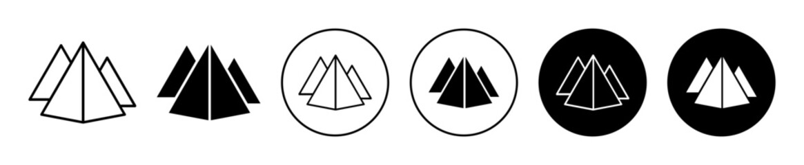 Three Pyramids Icon Set in Geometric Style isolated on white background