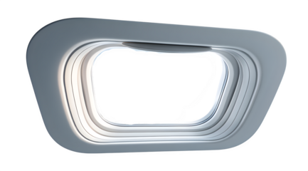 A futuristic silver tunnel structure with layered design against a white background