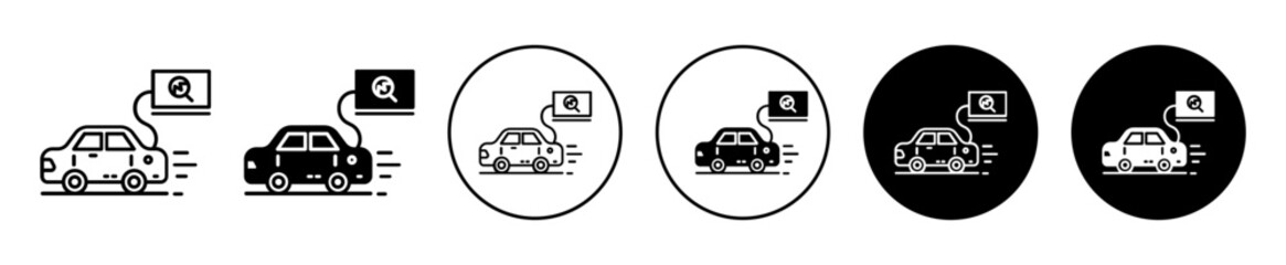 Car Connected to Laptop Icon Set, Isolated on White Background