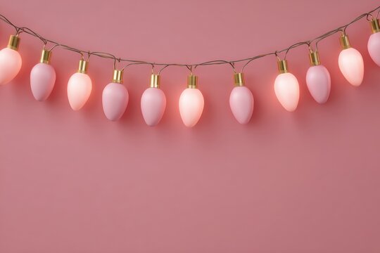 Pink string lights against a pink background
