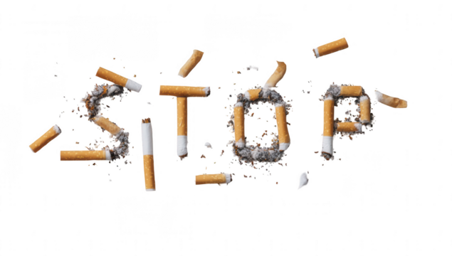 "stop" made of broken cigarettes