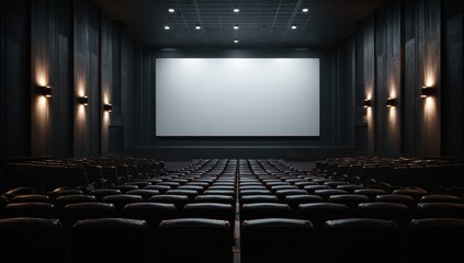 Empty movie theater interior.  Dark, modern design