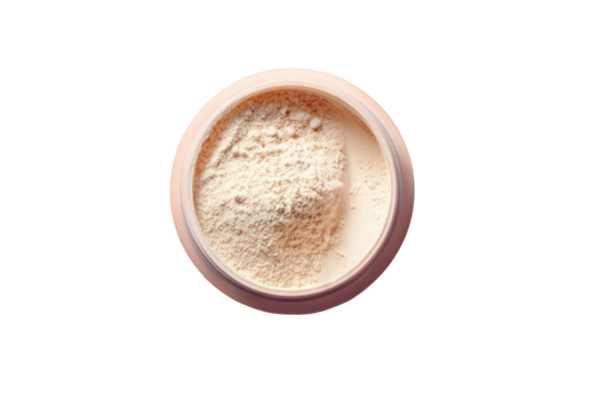 Light beige powder in round container