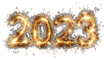 Sparkling "2023" numerals formed by firecrackers