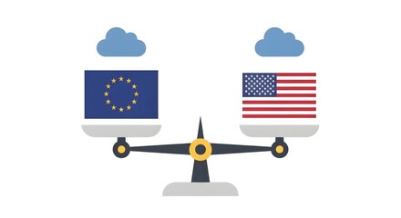 Fototapeta premium European Union and United States Cloud Computing Balance