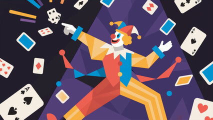 illustration of a clown performing a card trick vector design template