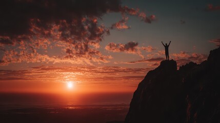 Majestic Arabian Stallion Embracing Victory on a Cliffside, Empowering Business and Inspiration.