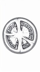 Detailed Black and White Ink Drawing of a Tomato Slice on White Background