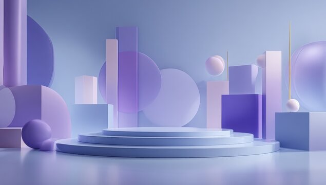Abstract 3D scene with pastel geometric shapes