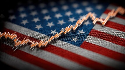 Closeup of a Falling American Stock Market Flag, Depicting Economic Downturn Perfect for Financial News and Analysis.