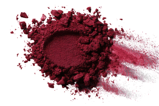 Deep crimson powder, streaked with a lighter shade,  splashes