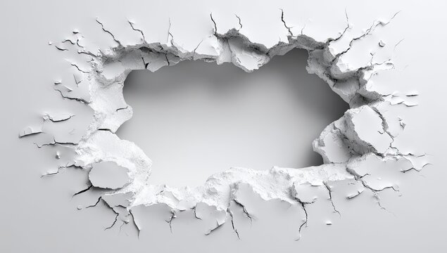 White wall hole, cracked surface, background texture, design element