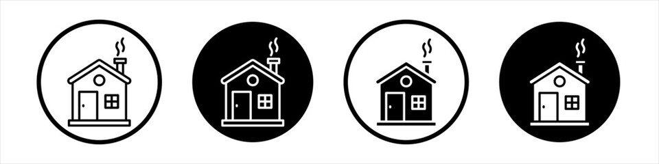 Winter Cabin icon collection in black and white filled and outlined style for web.