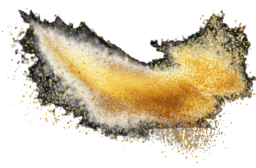 Gold and white powder explosion, resembling a shape