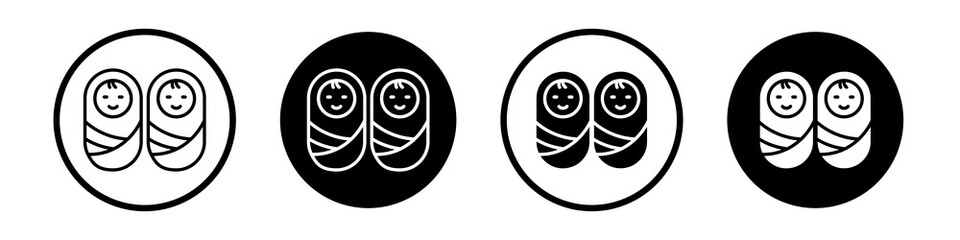 Twin icon collection in black and white filled and outlined style for web.