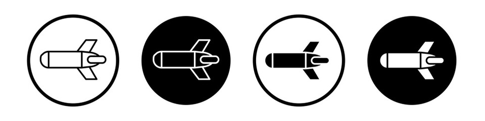 Torpedo icon collection in black and white filled and outlined style for web.
