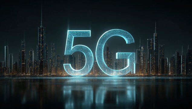 Futuristic 5G cityscape at night